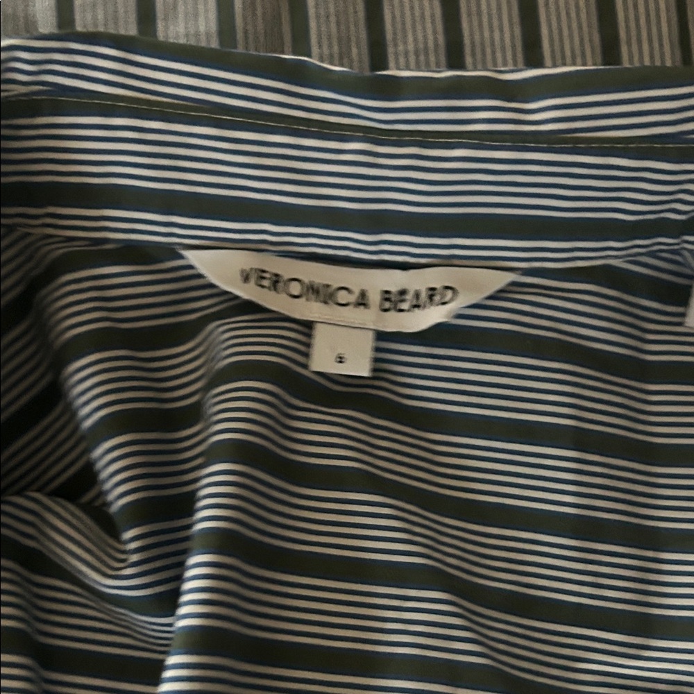 Veronica Beard Navy/Green Striped Long Sleeve Cotton Shirt Dress **Size 6** 🌺🌺 - Picture 5 of 6